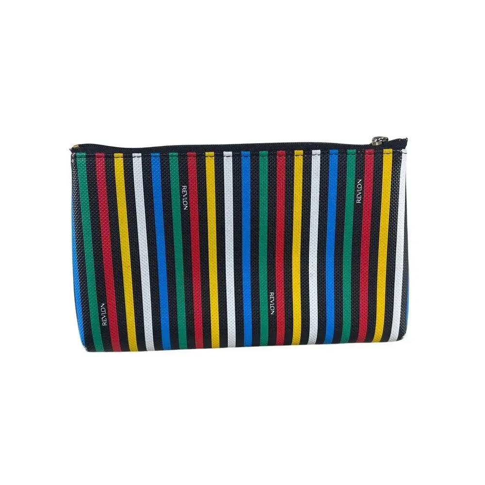 Vintage 1993 Revlon Striped Makeup Bag Cosmetic Pouch Zipper